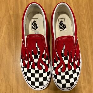 Vans Red Flame Checkered Slip-On Shoes
